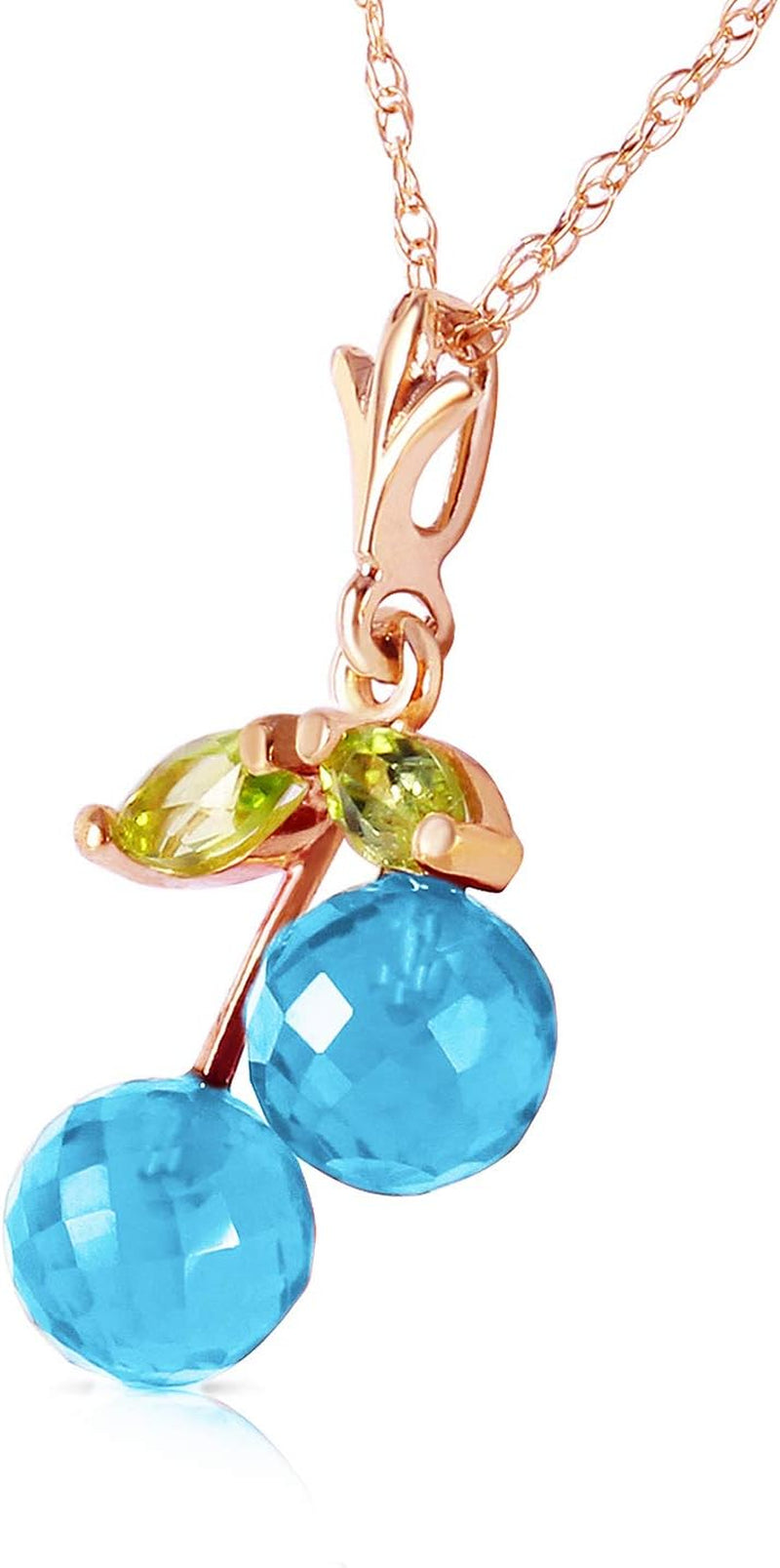 1.45 Carat 14K Solid Rose Gold Natural Blue Topaz Peridot Pendant Necklace