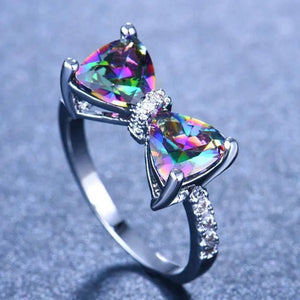 Cute Women Ring 925 Sterling Silver Bowknot Topaz Rings Girl Daily Casual Party Gemstone Rings Jewelry Gift