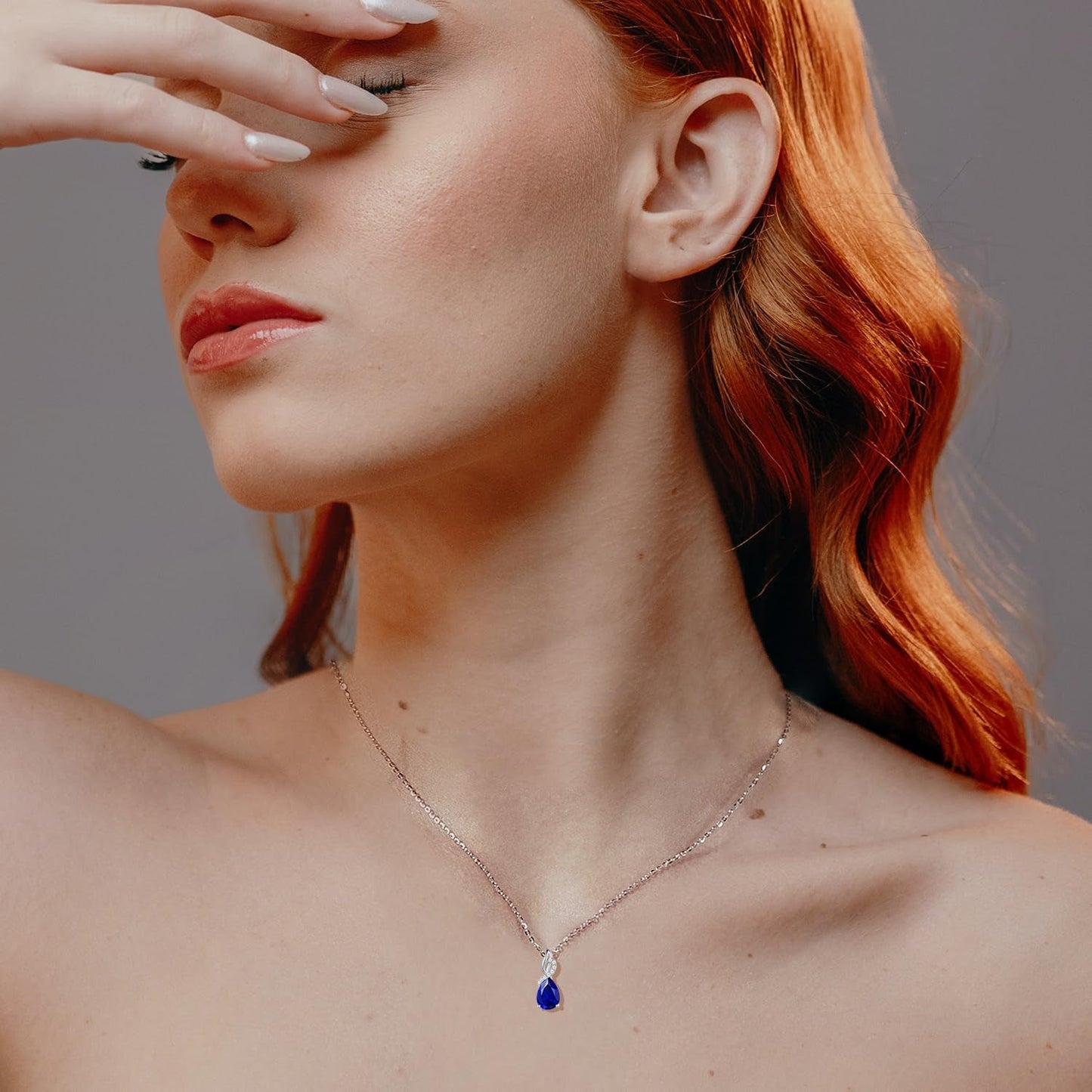 14K Solid White Gold Teardrop Pendant with Diamond Birthstone Necklace Birthday Gifts for Mom Women, Sterling Silver Chain 16" + 2" Extender