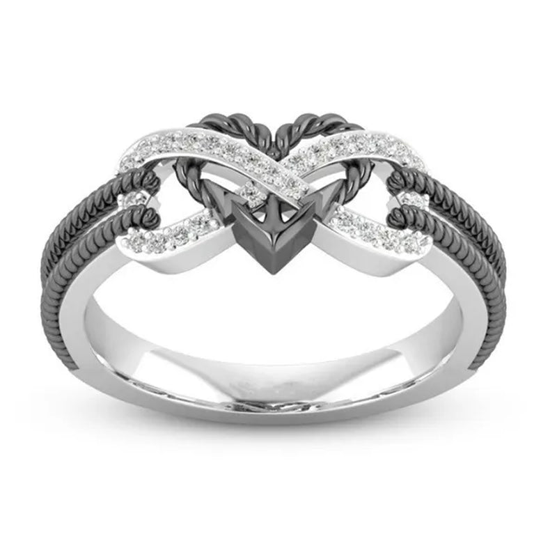 Exquisite 925 Sterling Silver Rings Infinite Love Motif Two-tone Anchor Heart Promise Anniversary Engagement Wedding Jewelry Ring Gift For Women Size 6 - 10