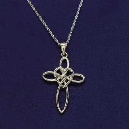 Celtic Knot Cross Infinity Heart Love Pendant Necklace in 14K Gold Plated 925 Sterling Silver Jewelry Gift for Women with 18" Chain