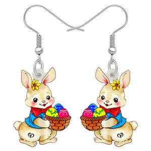 Acrylic Easter Eggs Bunny Hare Rabbit Earrings Drop Dangle Egge Jewelry For Women Girls Kids Charms Festival Gift Accessories