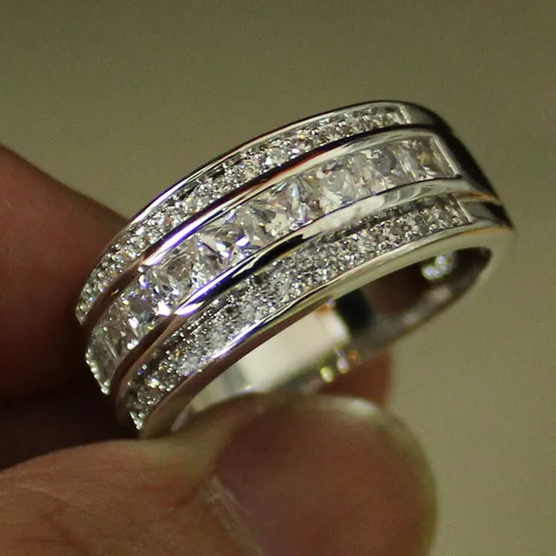 Men Women Size 7-11 Classic 925 Silver Plated White Gems Wedding Band Gem Ring (Choice Color and Size )