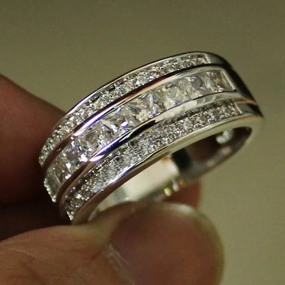 Men Women Size 7-11 Classic 925 Silver Plated White Gems Wedding Band Gem Ring (Choice Color and Size )