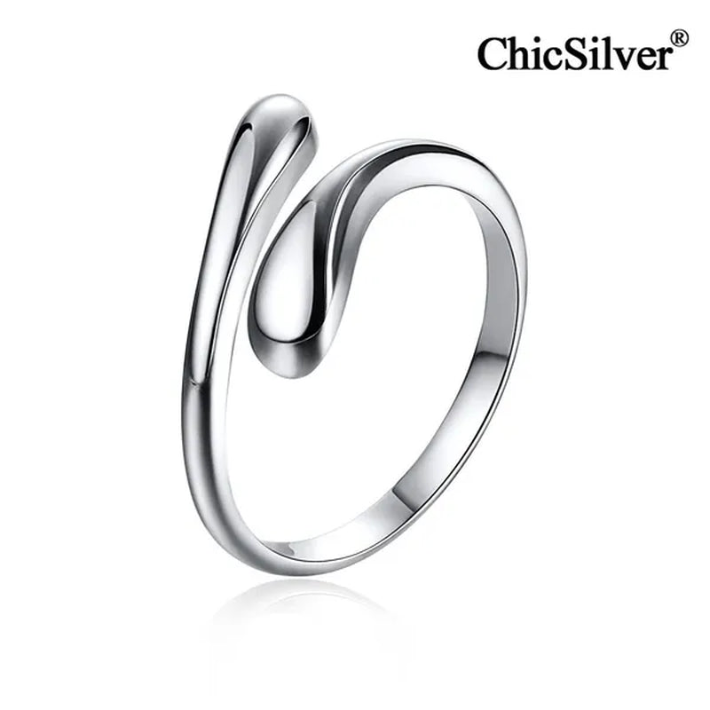 ChicSilver 925 Sterling Silver Ring Minimalist Teardrop Open Ring Eternity Ring Wedding Band for Women