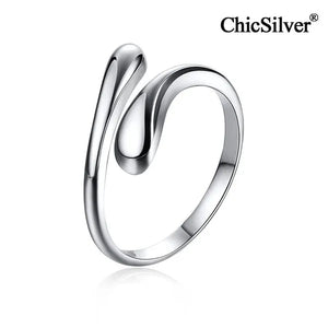ChicSilver 925 Sterling Silver Ring Minimalist Teardrop Open Ring Eternity Ring Wedding Band for Women