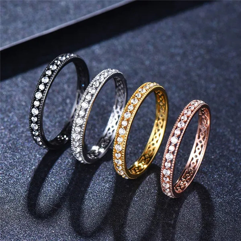Exquisite 925 Sterling Silver/Black Gold/Gold/Rose Gold Single Ring White Full Diamond Ring Wedding Jewelry Gift