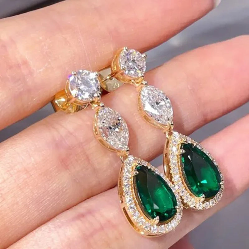Women Pendant Earrings Teardrop Cut Emerald Drop Earrings Bridal Engagement Wedding Jewelry Gift