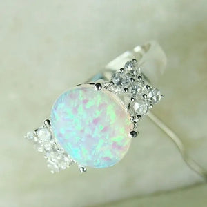 Princess Charm Crystal 925 Sterling Silver Fire Opal Ring Anniversary Gift Engagement Bridal Wedding Rings Jewelry for Women Ladies Size 4-12