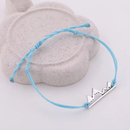 10pc/lot Silver Metal Mountain Charm 8 Color Cord Handmade Knot Women Simple Fashion Bracelet