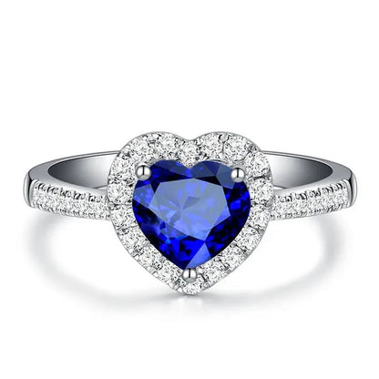 925 Sterling Silver Blue Sapphire Heart Promise Ring for Women Girl Size 5-10