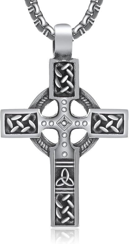 316L Stainless Steel Necklace Jesus Crucifix Cross Necklace for Men Celtic Orthodox Cross Necklace Virgin Mary Pendant Necklace Viking Rune Chain Necklace Religious Christian Jewelry Gifts for Men