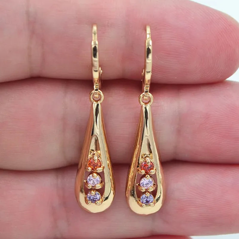 Women Fashion Multicolor Cubic Zirconia CZ Long Teardrop Dangle Earrings Jewelry