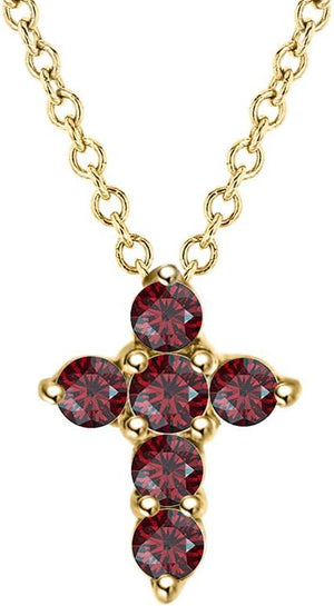 Brilliant round Cut Red Garnet 14K Gold over .925 Sterling Silver Cross Pendant Necklace for Womens
