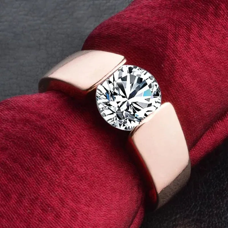 Mens Ring Classic Zircon Rings Bride Wedding Rings Rose Gold Colour Rings Silver Plated Rings Party Gift Rings for Men  Finger Jewelry