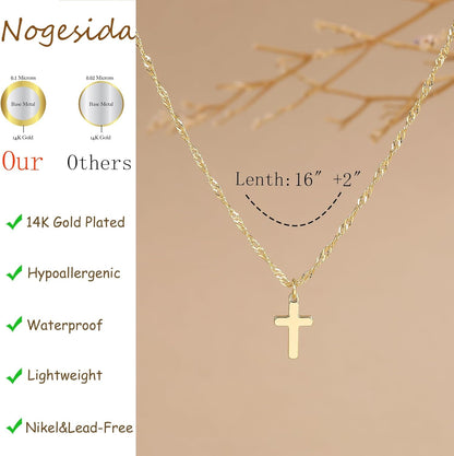 Cross Necklace for Women Trendy - Dainty 14K Gold Plated Minimalist Cross Necklace Simple Small Cross Pendant Necklaces Easter Christian Religious Faith Jewelry Christmas Gifts