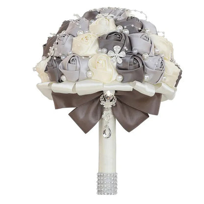 21CM Silk Rose Pearl Rhinestone New Style Bridal Bouquet Wedding Supplies Diamond Brooch Bouquet Bridesmaid Holding Flowers