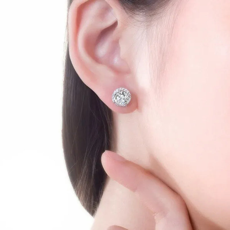 1.25ct Round Moissanite White Diamond Halo Brilliant Cut Stud Earrings   White   Bride Wedding Engagement Jewelry Gifts