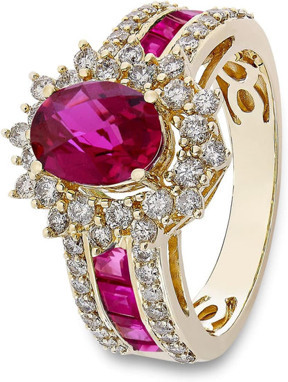 Genuine Oval Gemstone and Natural Diamond Rings, Statement Ring, Gemstone Jewelry for Women, 14K White Gold/14K Gold (1 3/4 Cttw of Gemstone, 3/4 Cttw of Diamonds)