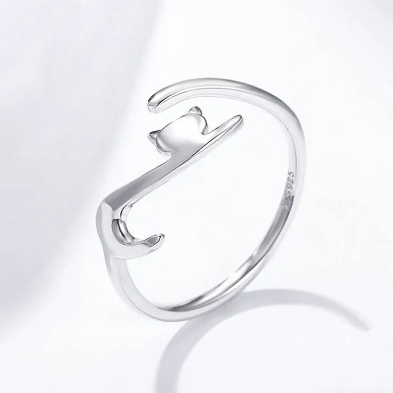 Fashionable Women'S Simple 925 Silver Plated Cat Adjustable Ring Anniversary Gift Jewelry Size 6-10 Arrow