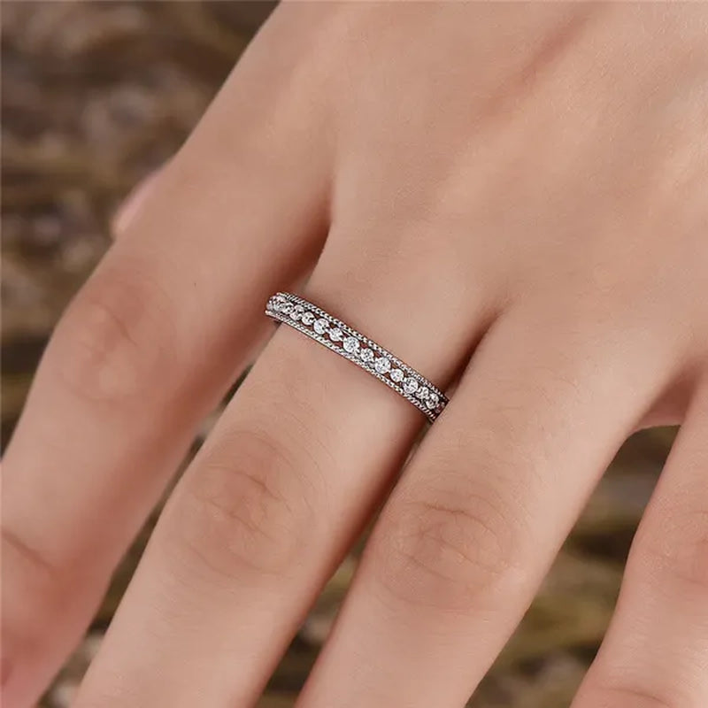 Exquisite 925 Sterling Silver/Black Gold/Gold/Rose Gold Single Ring White Full Diamond Ring Wedding Jewelry Gift