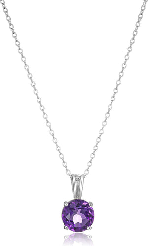 Sterling Silver round Cut Birthstone Pendant Necklace 18"
