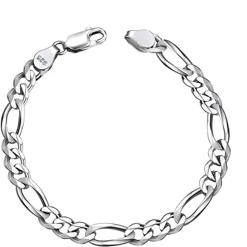925 Sterling Silver 4/6MM Figaro Link Italian Chain Bracelets for Women Men Fashion Jewelry Christmas Gift