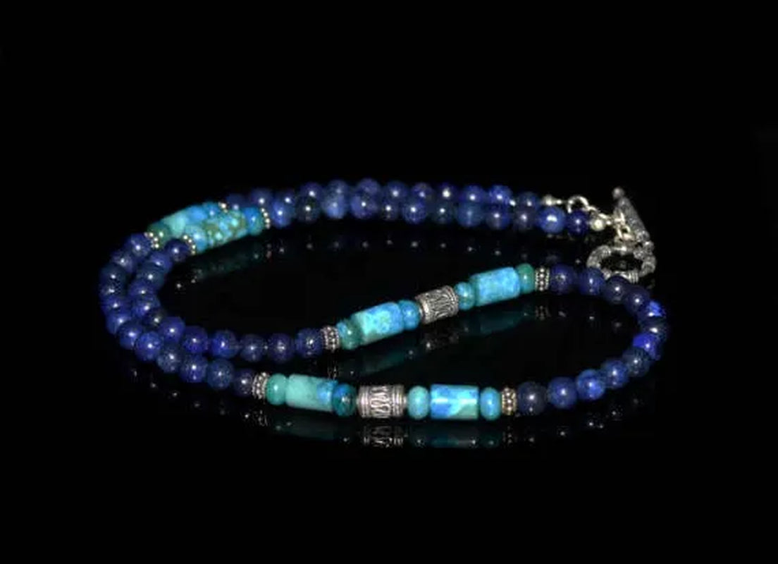 Men's Necklace Lapis Lazuli and Larimar and Sterling Silver Necklace,
