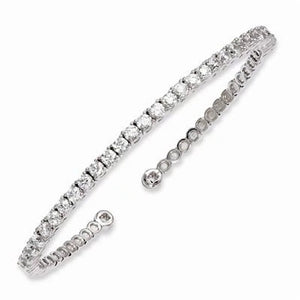 Prong Set Cuff Bracelet with Artificial round Brilliant Diamonds by  Set in Sterling Silver