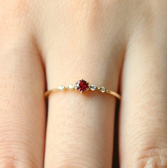 Cute Dainty Women'S 14K Ruby Drill Rings Delicate Rings Gemstone Rings Wedding Jewelry Heart Gemstone Promise Engagement Love Ring Size 5-10
