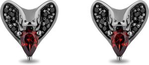 Enchanted Disney Fine Jewelry Black Rhodium over Sterling Silver 5X3 MM Pear Red Garnet and 1/8 Cttw Treated Black round Diamond Jafar Stud Earrings