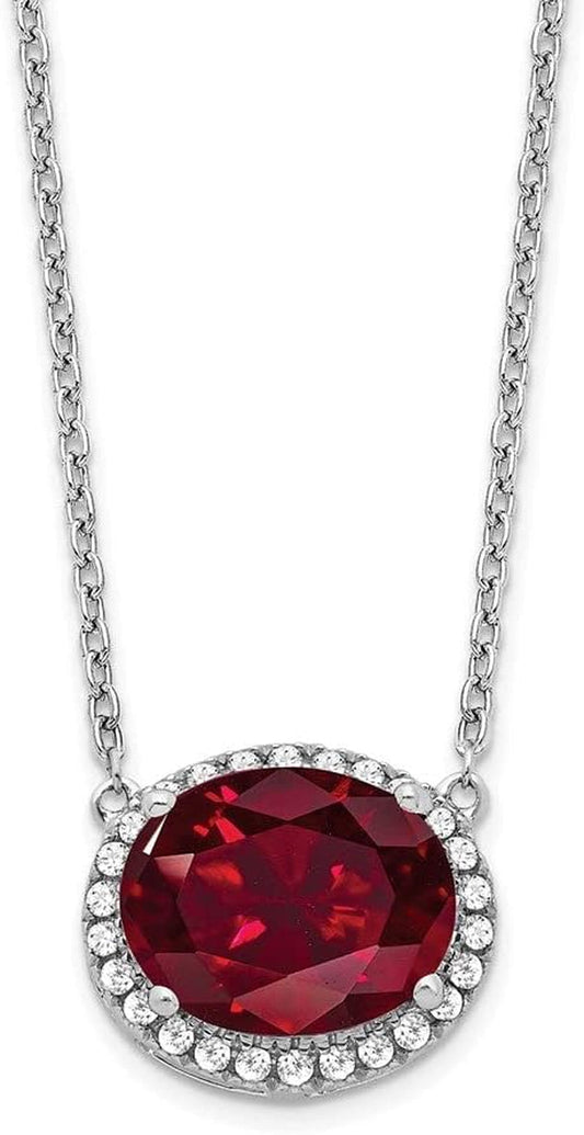 14K White Gold Oval Created Ruby/Diamond 18In. Halo Necklace GLD-AZ-PM7228-RU-016-WA