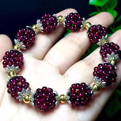 1PC Natural Garnet Bracelet Women 3mm Lucky Ball Bracelet Jewelry Gift Women Bangles