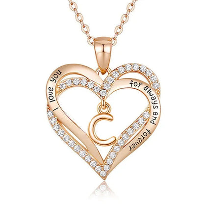 Exquisite Fashion Women's Creative Initials Necklace Diamond Love Pendant Engagement Necklaces for Women Letters Jewelry Accessories Birthday Holiday Anniversary Gift