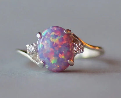 Exquisite Women wedding Jewelry Oval Cut Opal Jewelry Birthday Proposal Gift Bridal Engagement Party Band Rings Size 5 - 11