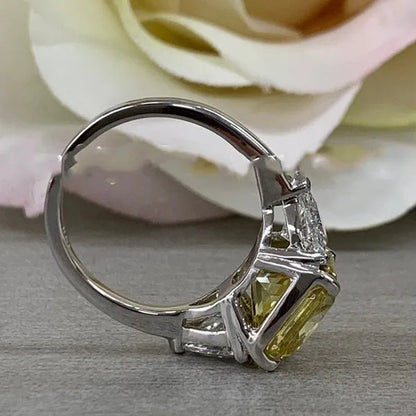 Fashion 925 Pure Silver Round Yellow Diamond Engagement Wedding Anniversary Set Ring Size 6-11