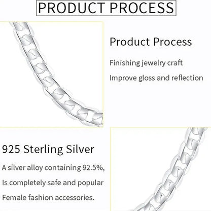 2PCS (Bracelet + Necklace) 925 Sterling Silver Fashion Jewelry Sets Curb Chain Necklace 925 Solid Silver Jewelry High Quality Necklace Bracelet 16-30 inches