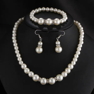Wedding Jewelry Set Bride Bridesmaid Elegant Princess  Crystal Necklace Earrings Bracelet Pearl Jewelry Set For Women Girl
