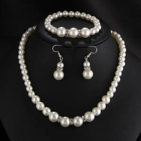 Wedding Jewelry Set Bride Bridesmaid Elegant Princess  Crystal Necklace Earrings Bracelet Pearl Jewelry Set For Women Girl