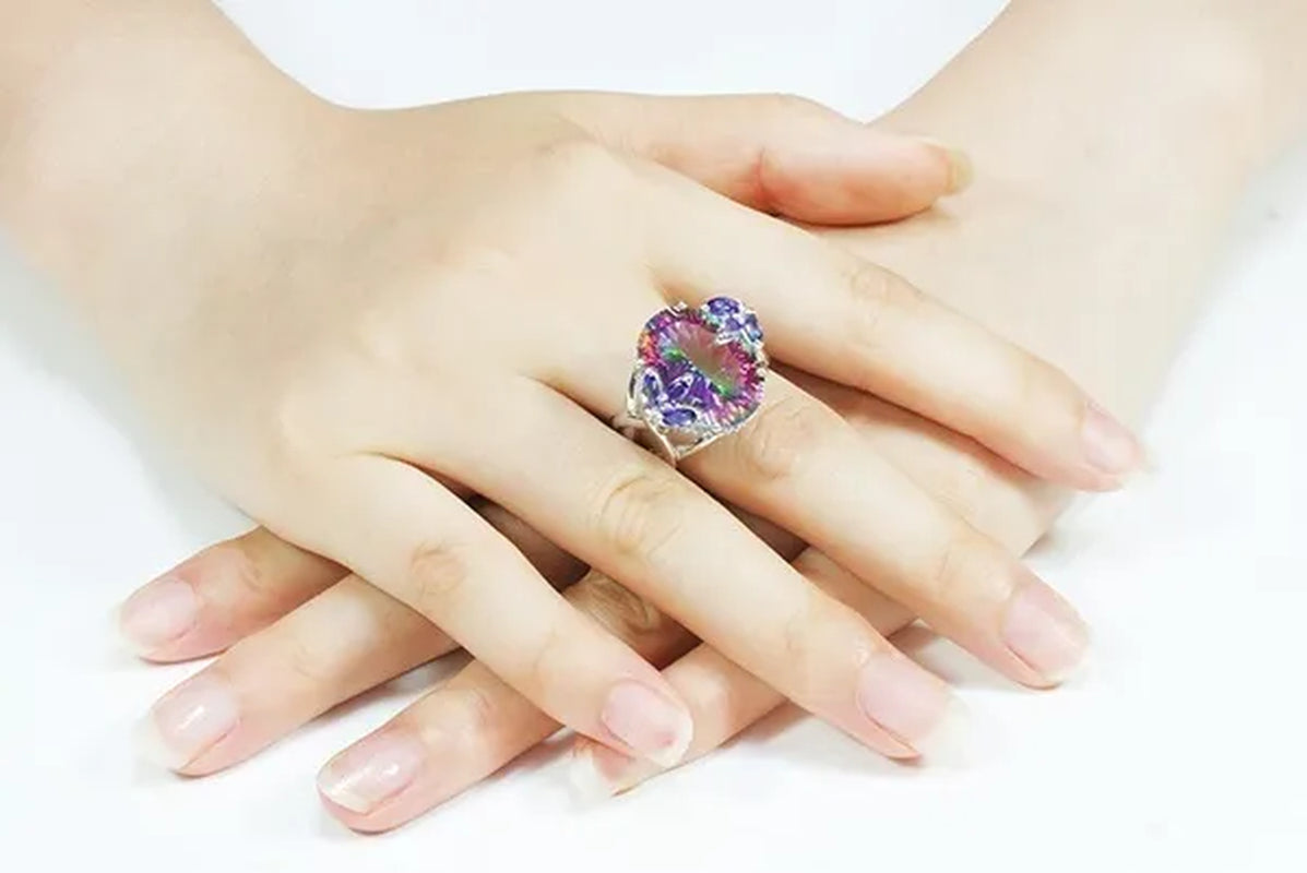 10Ct Concave Mystic Fire Rainbow Topaz Cocktail Ring