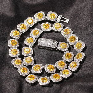 Hip-Hop Copper Inlaid Zircon Crystal Sugar Necklace Hipster Personality Pink Yellow Diamond Necklace for Men and Women with the Same Paragraph