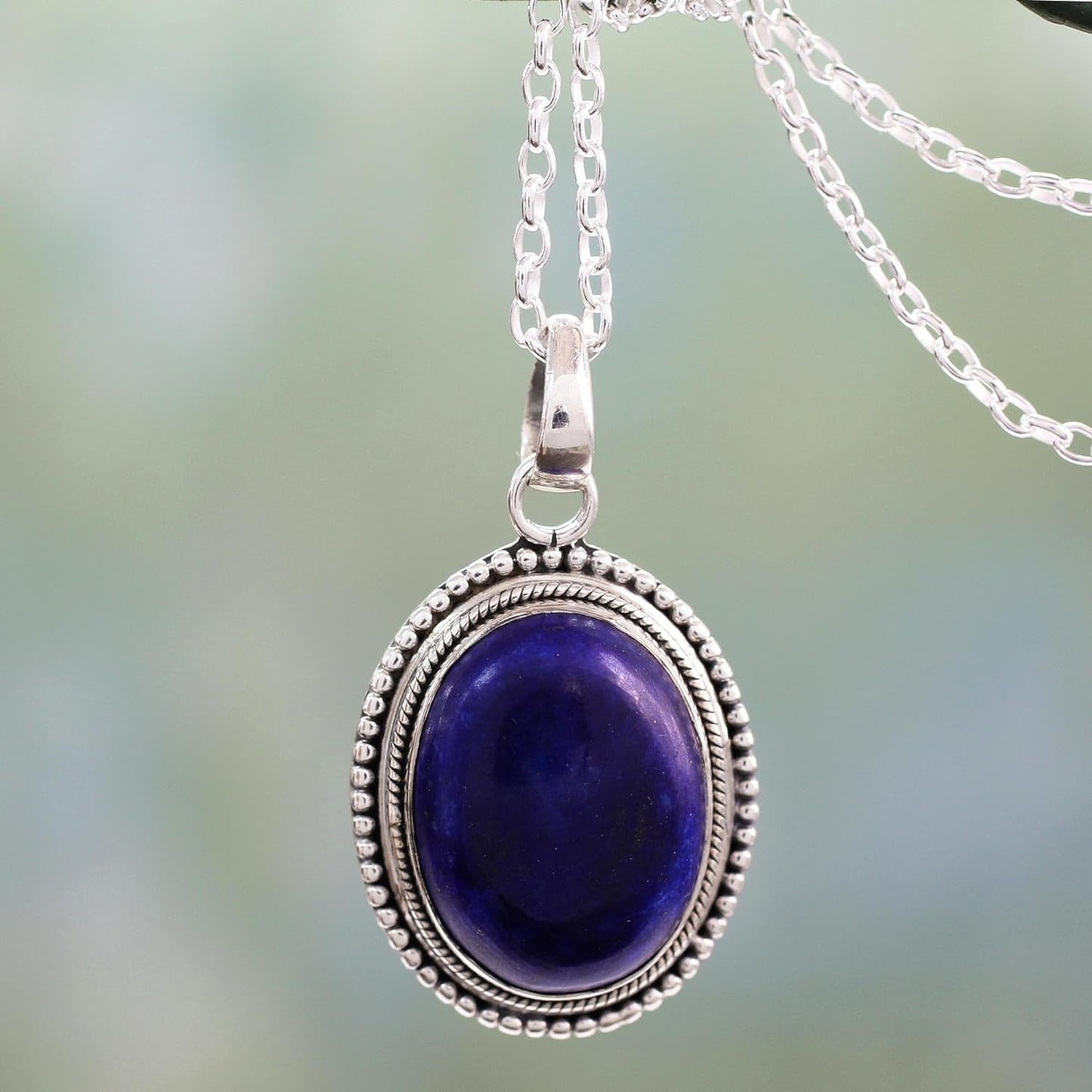 Artisan Handmade Lapis Lazuli Pendant Necklace on Artisan Crafted 925 Silver Sterling Blue India Snorkel Birthstone [18 in L 2 Mm W Pendant(S) 1.4 in L X 0.8 in W X 0.3 in D] ' True Clarity'