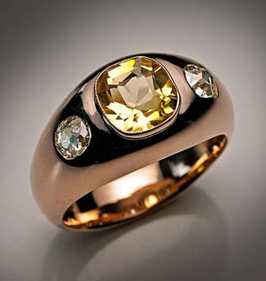 Vintage Women'S Fashion Rose Gold Natural Citrine Diamond & White Sapphire Ring Anniversary Gift Engagement Bridal Wedding Jewelry Rings Size 5-10