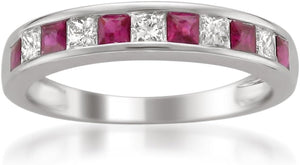 1/2 Carat Diamond,14K Gold Channel Set Princess-Cut Diamond Wedding Band (H-I, I1-I2) Real Diamond for Women Gift Box Included (Ruby & Blue Sapphire,White & Yellow Gold)
