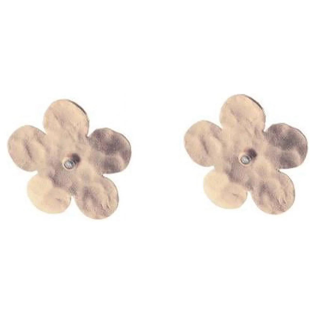 Large Rose Gold Hammered Flower & CZ Stud Earrings, 20 Mm