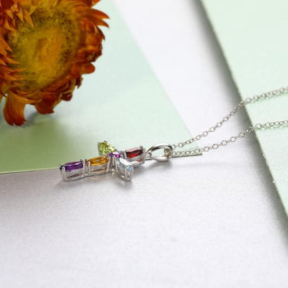 Womens Cross Pendant Necklace 925 Sterling Silver Natural Amethyst Peridot Turquoise Religious Necklace Jewelry