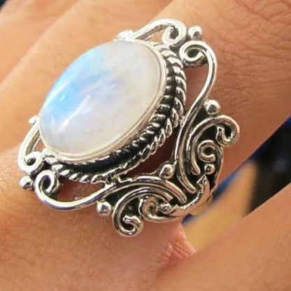 Large Antique Jewelry Moonstone Ring Birthstone Anniversary Bride Wedding Engagement Rings Size 6 - 10 Christmas Gift