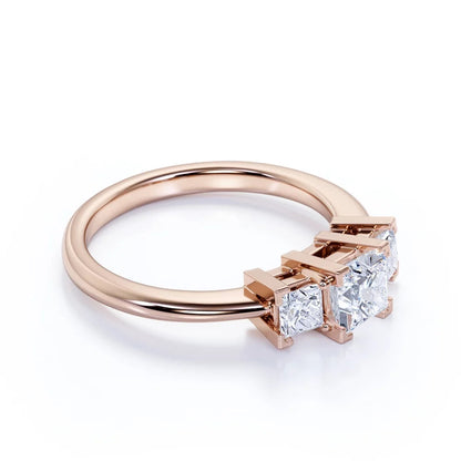 Modern 0.50 Carat Princess Cut Diamond - 3 Stone Engagement Ring - past Present Future Ring - 10K Rose Gold
