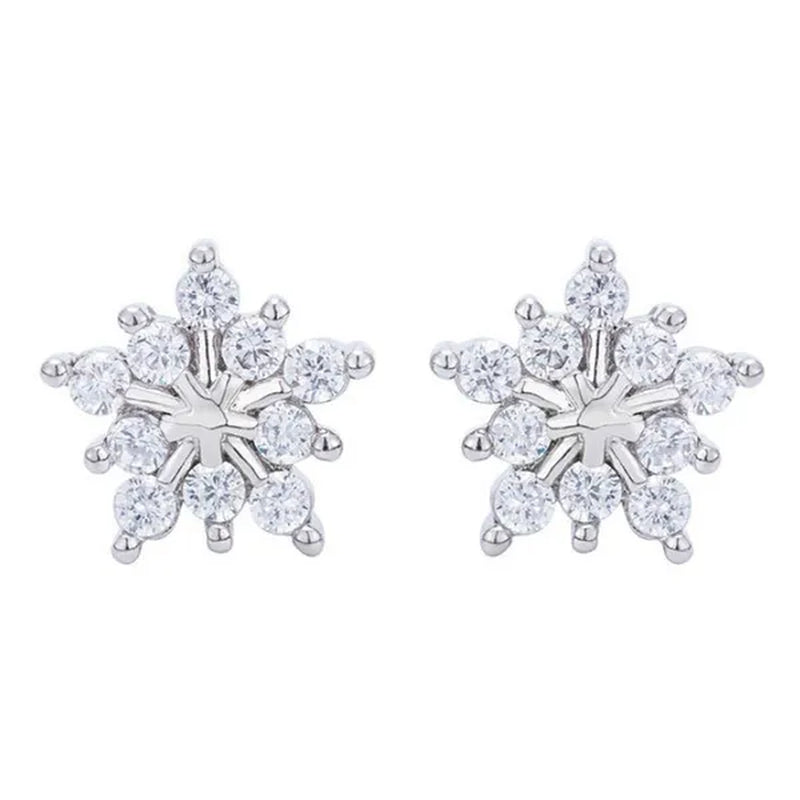 1 Pair Silver Plated Lab Diamond Snowflake Stud Earrings for Women Wedding Party Fashion Accessories