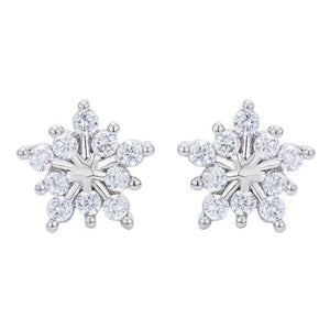 1 Pair Silver Plated Lab Diamond Snowflake Stud Earrings for Women Wedding Party Fashion Accessories